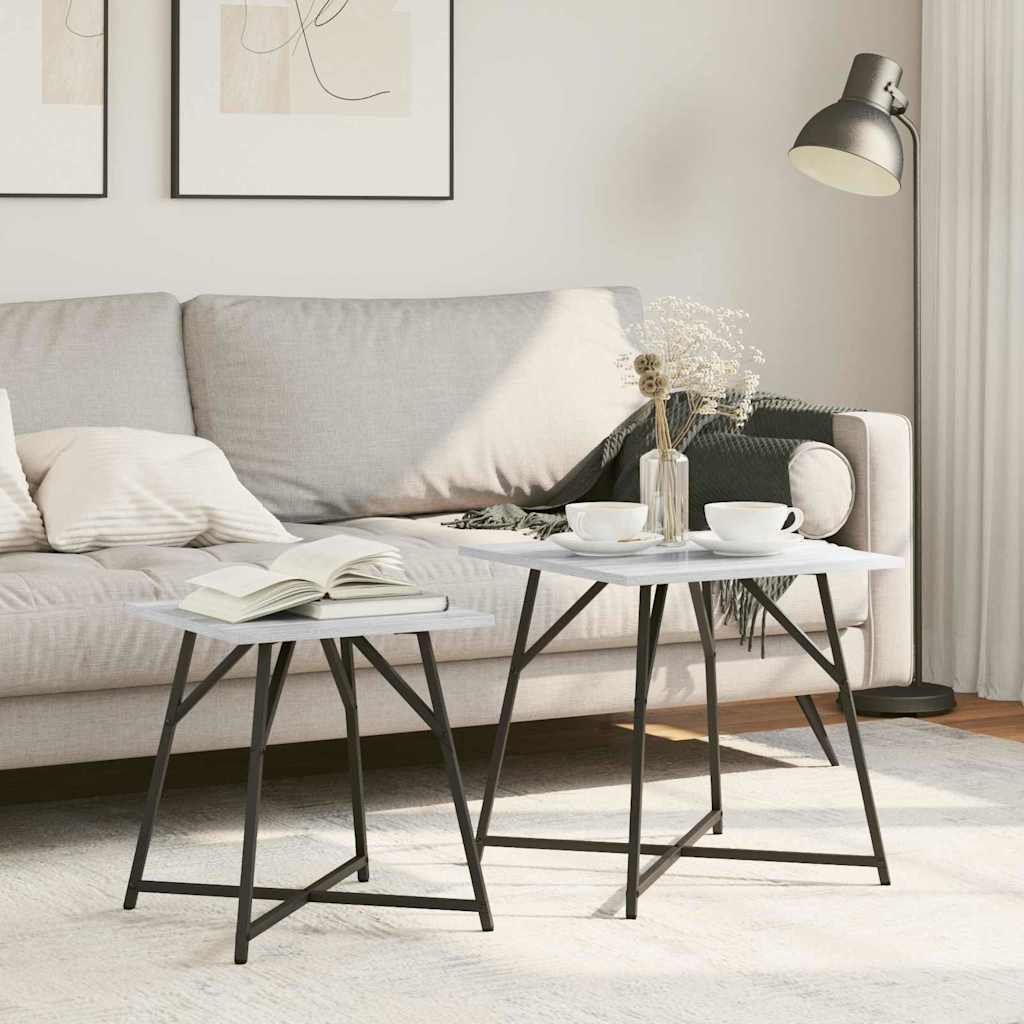 Set of 2 Side Tables in Grey Sonoma with Engineered Wood and Metal
