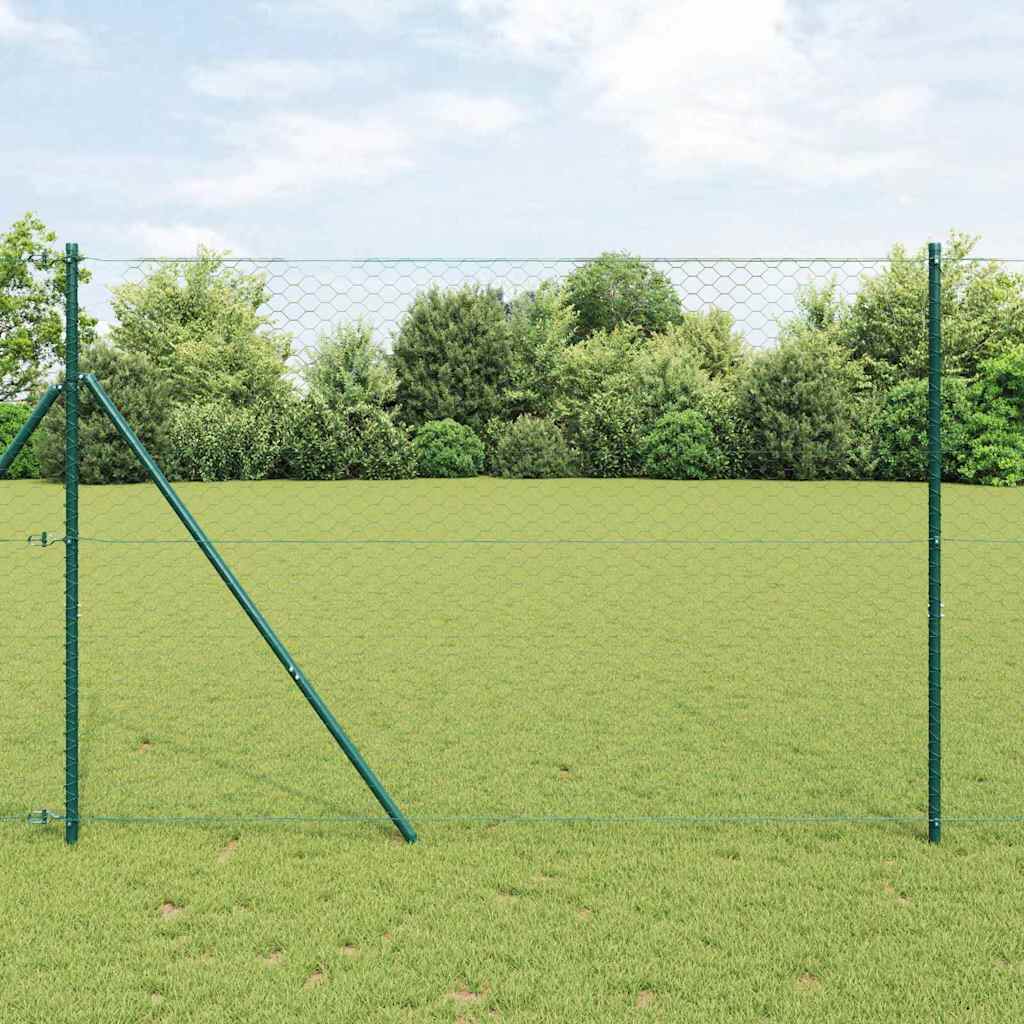 Fencing Set Set of 2 Green Powder-Coated Steel 25 x 1.5 m