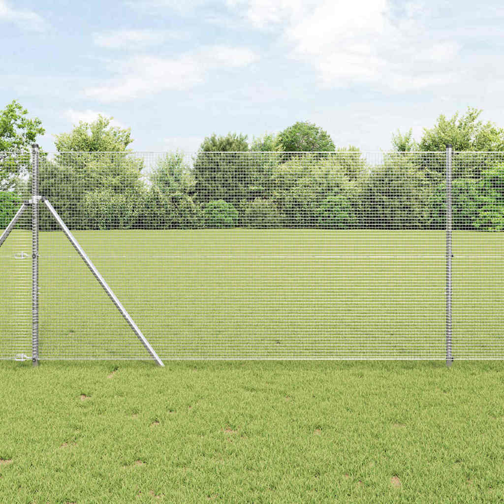 Welded Wire Fence with 7 Posts 1.2x10 m Galvanised Steel