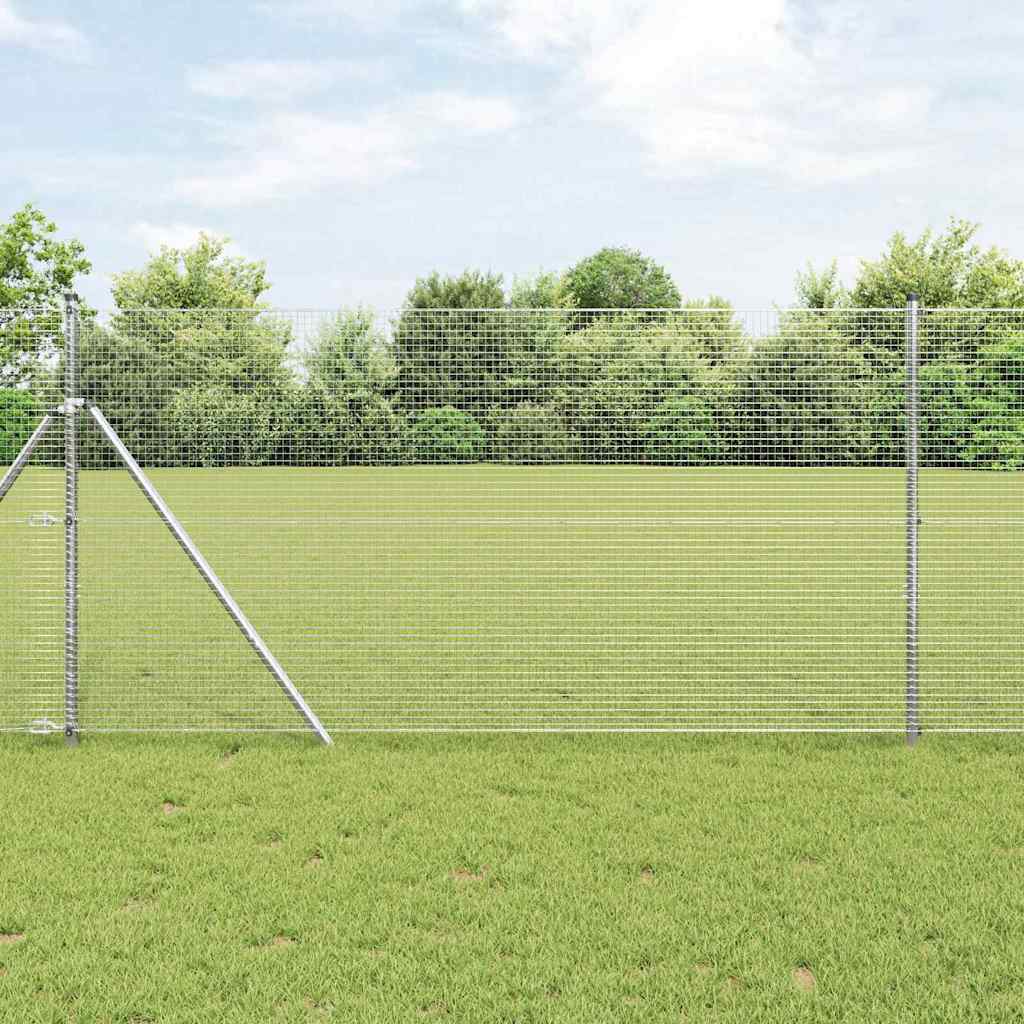 Welded Wire Fence with 13 Posts 1x50 m Galvanised Steel