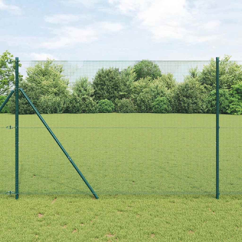 Welded Wire Fence with 7 Posts Green 1.6x10 m Steel