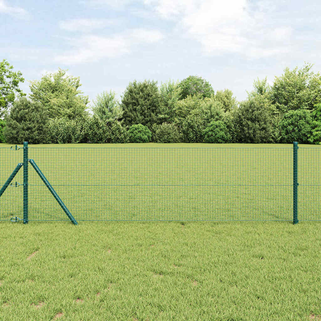 Welded Wire Fence with 13 Posts Green 0.6x25 m Steel