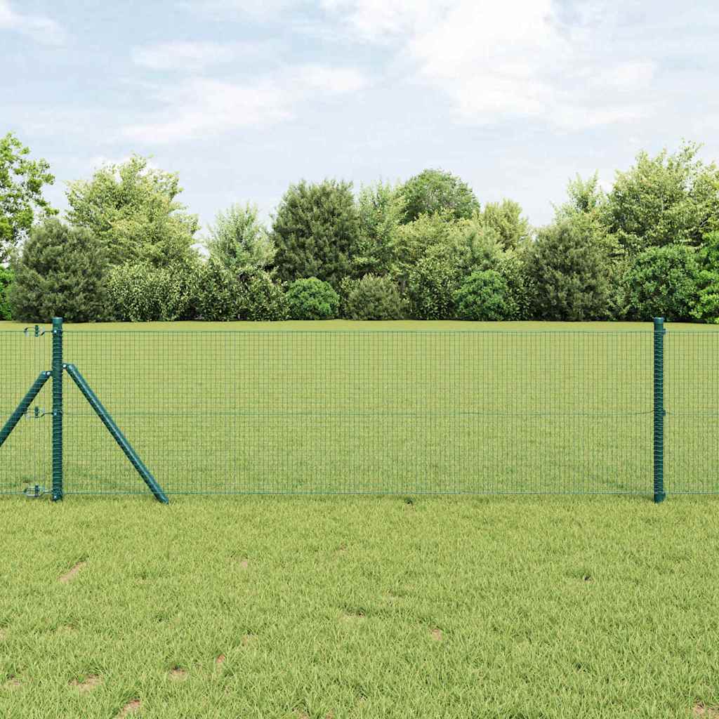 Welded Wire Fence with 13 Posts Green 0.5x100 m Steel