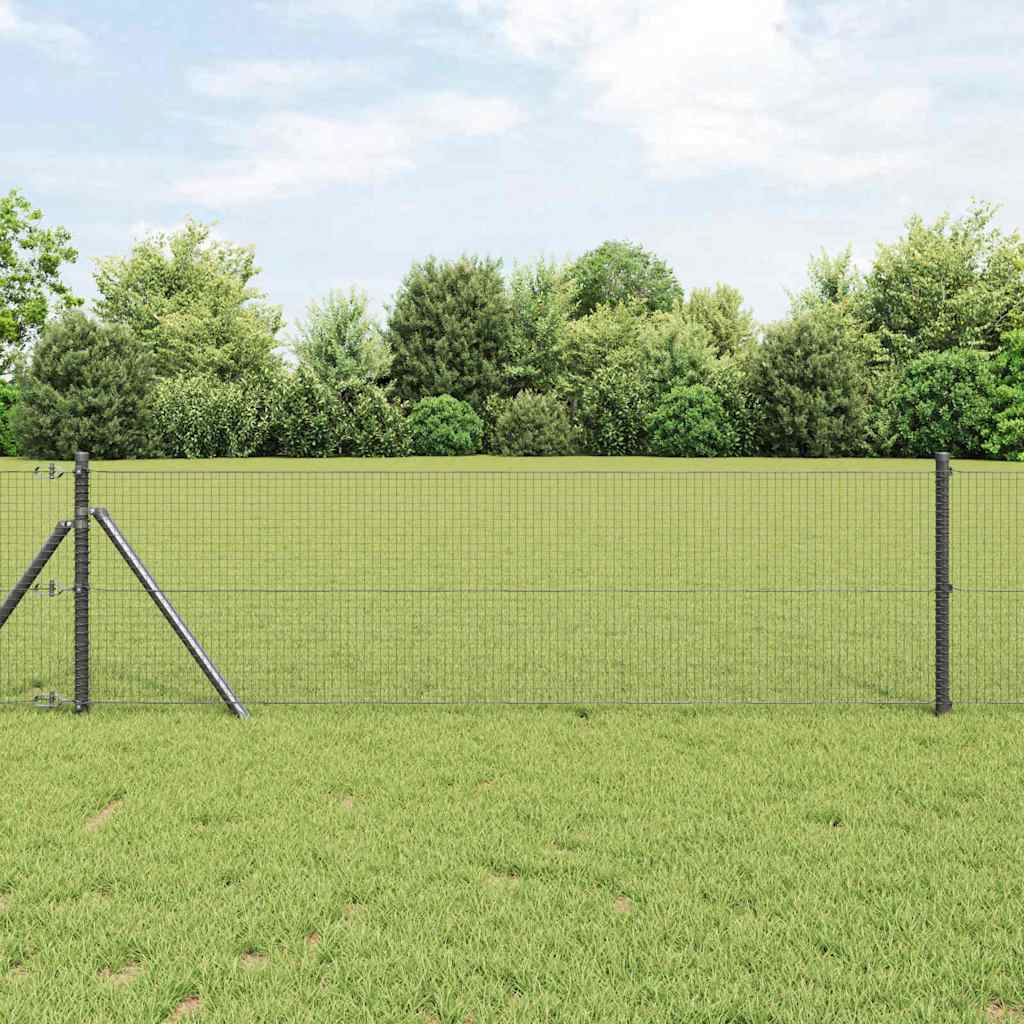 Welded Wire Fence with 13 Posts Grey 0.4x100 m Steel