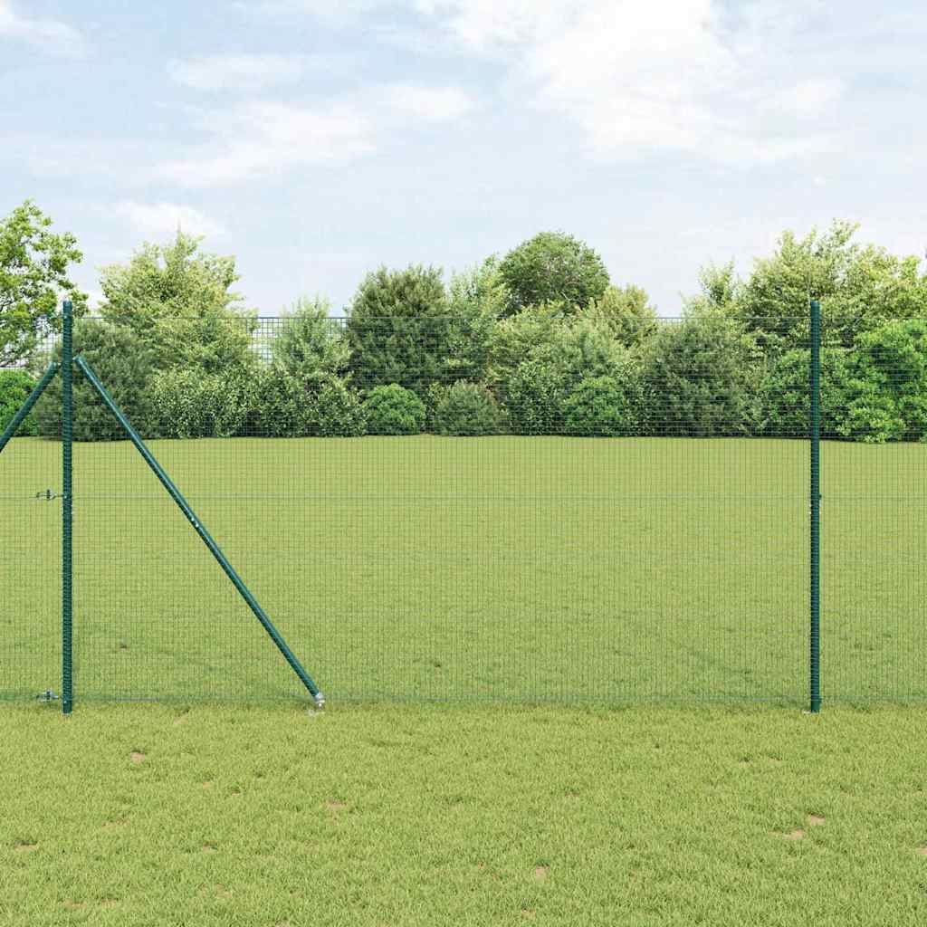 Welded Wire Fence with 13 Spike Posts Green 1.4x25 m Steel