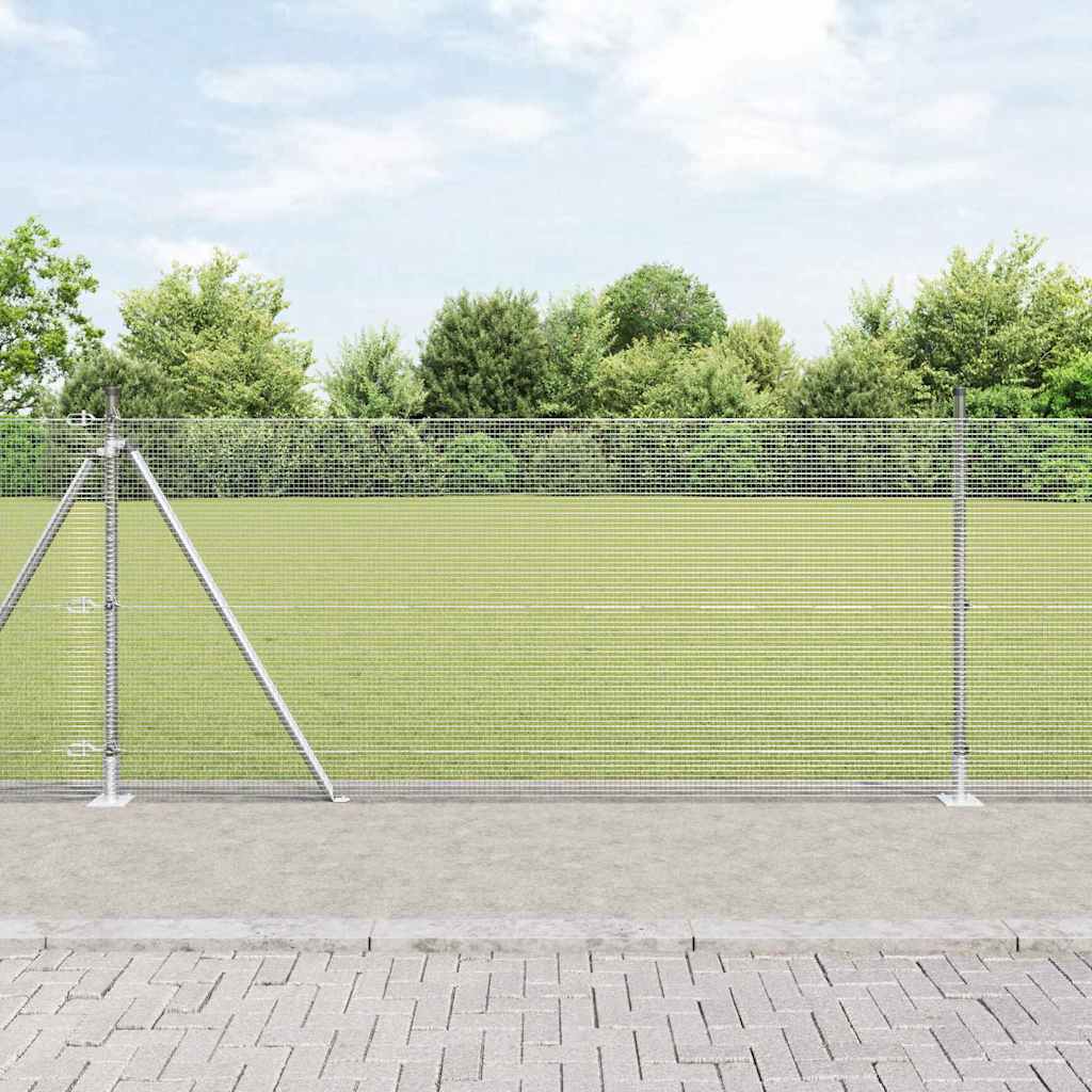 Welded Wire Fence with 13 Flanged Posts 0.8x25 m Galvanised Steel