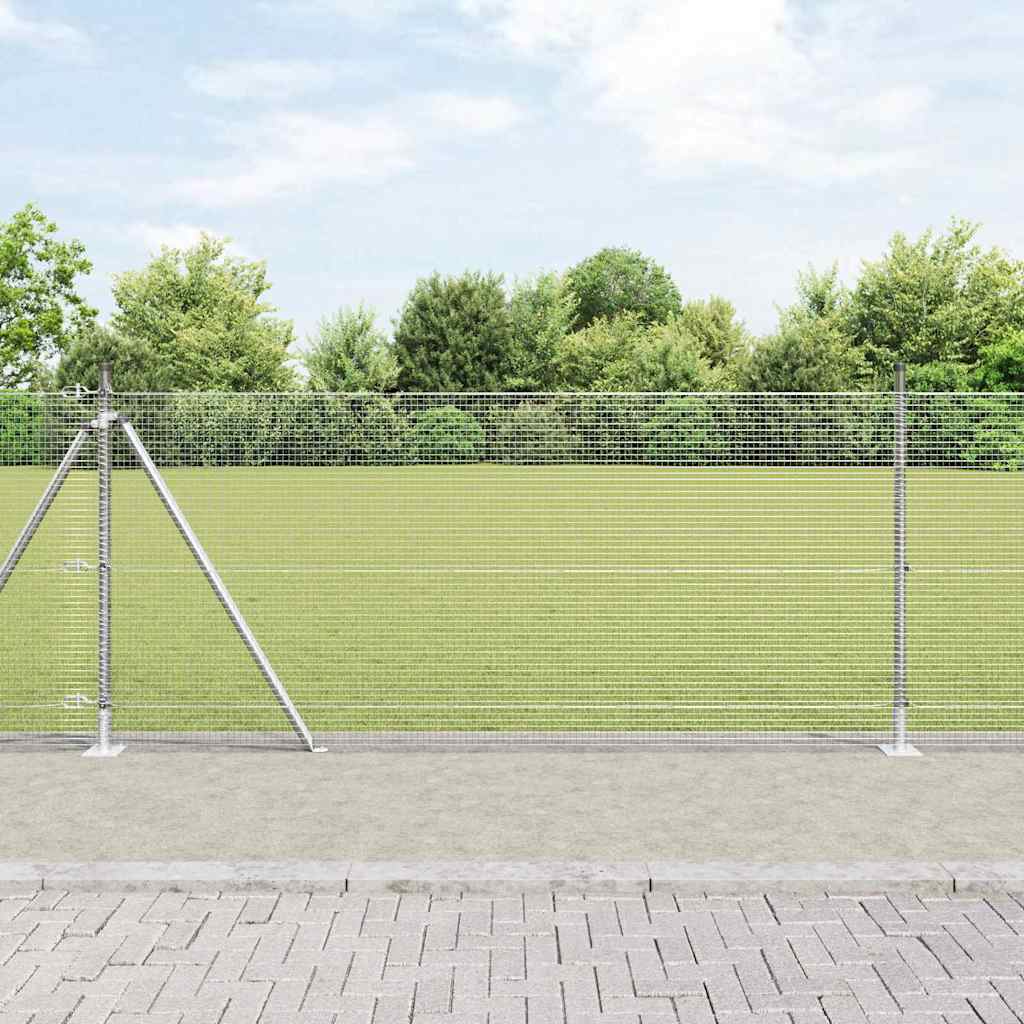 Welded Wire Fence with 13 Flanged Posts 1x25 m Galvanised Steel
