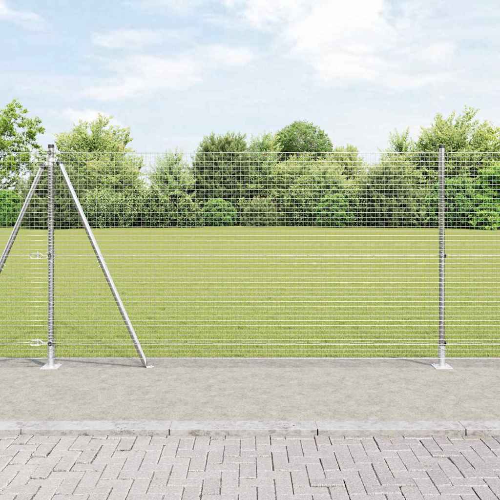 Welded Wire Fence with 13 Flanged Posts 1.2x50 m Galvanised Steel