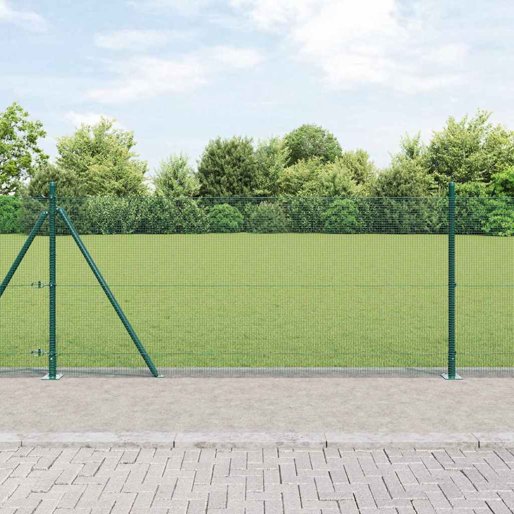Welded Wire Fence with 13 Flanged Posts Green 0.8x25 m Steel