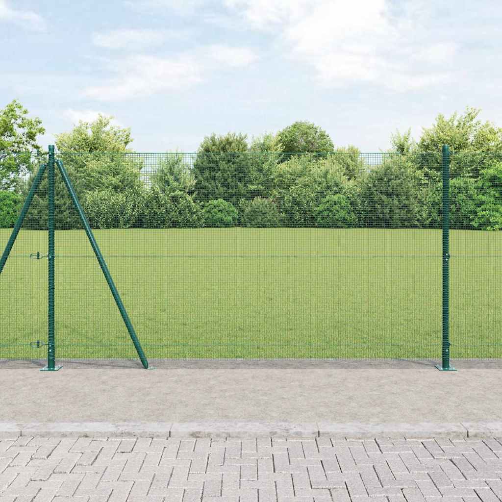 Welded Wire Fence with 13 Flanged Posts Green 1.2x25 m Steel