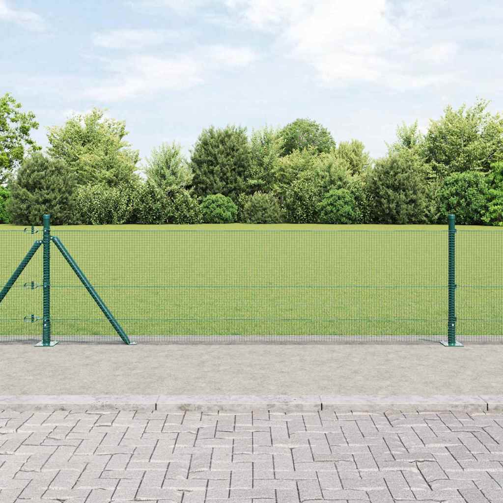 Welded Wire Fence with 13 Flanged Posts Green 0.4x50 m Steel
