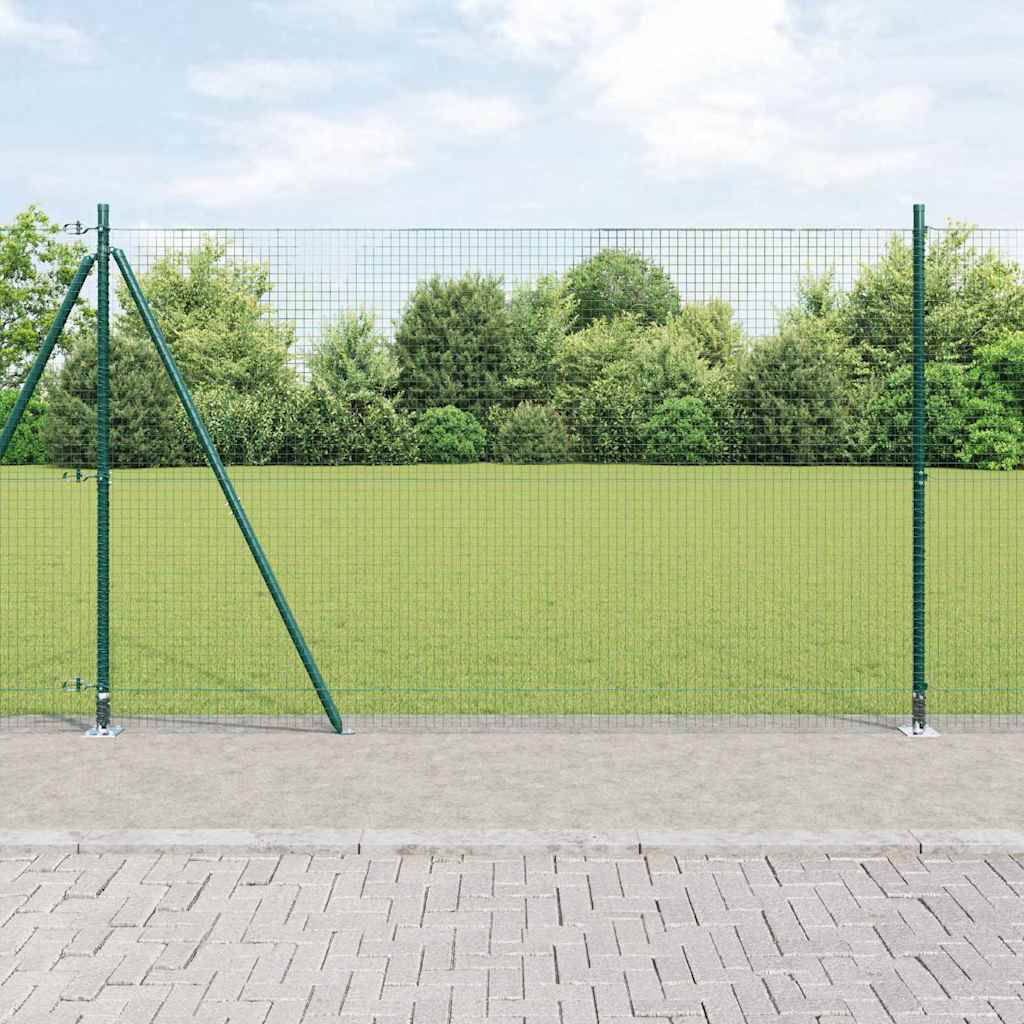 Welded Wire Fence with 13 Flanged Posts Green 1.4x50 m Steel
