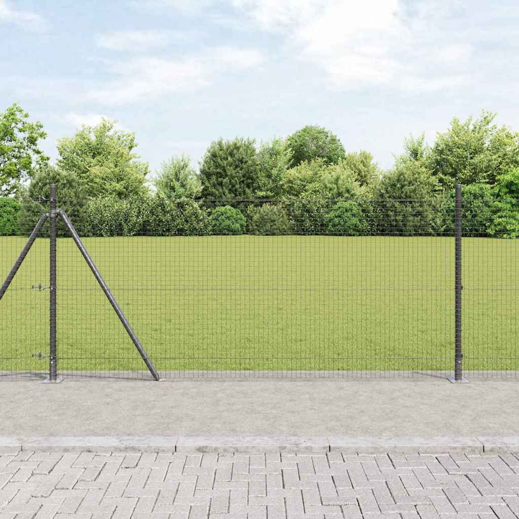 Fence Post Set Set of 2 Grey Metal 10 x 1 m Durable