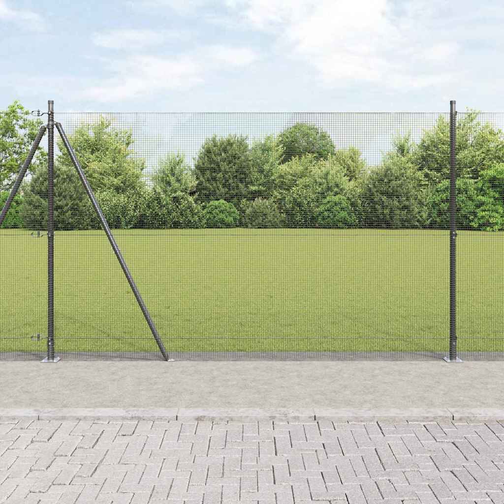 Welded Wire Fence with 7 Flanged Posts Grey 1.4x10 m Steel