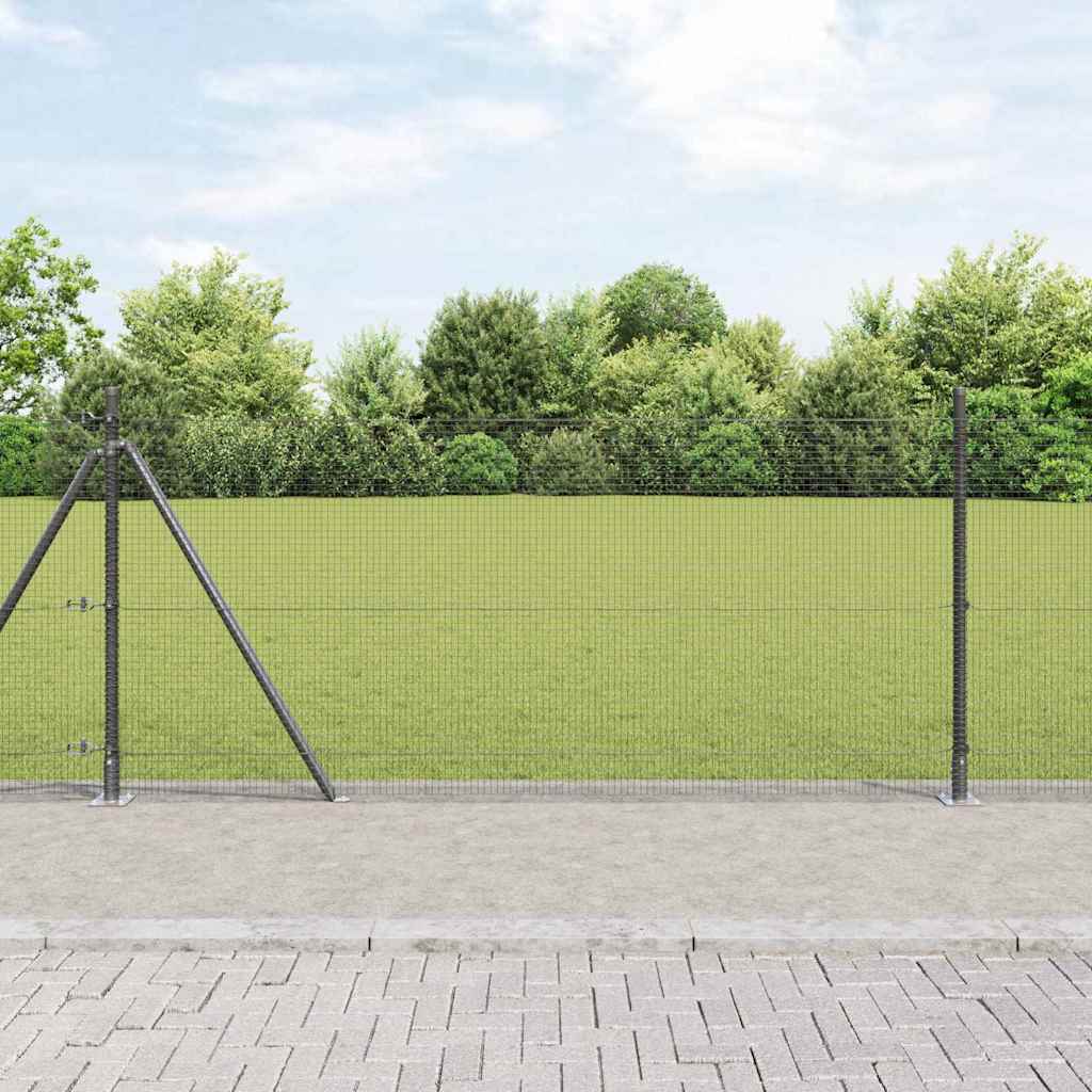 Welded Wire Fence with 13 Flanged Posts Grey 0.8x25 m Steel