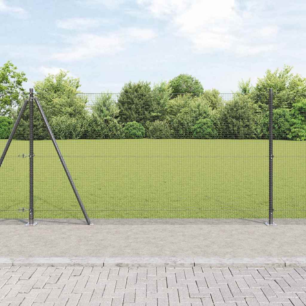 Welded Wire Fence with 13 Flanged Posts Grey 1.2x25 m Steel