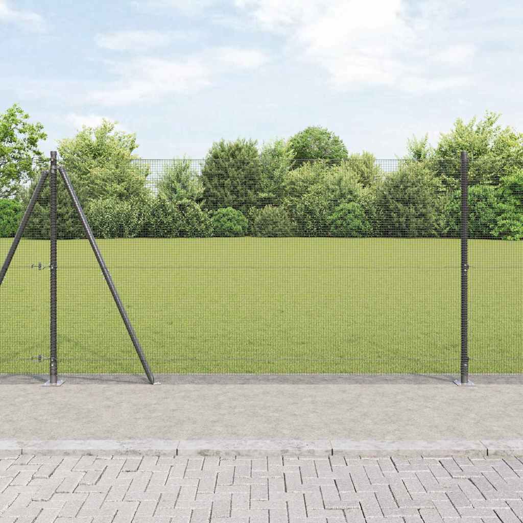 Welded Wire Fence with 13 Flanged Posts Grey 1.2x50 m Steel
