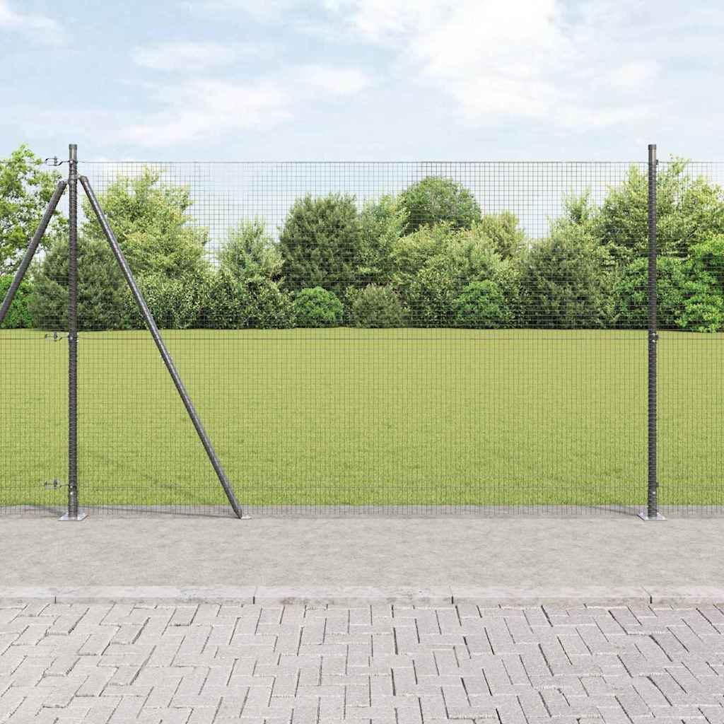 Welded Wire Fence with 13 Flanged Posts Grey 1.4x50 m Steel