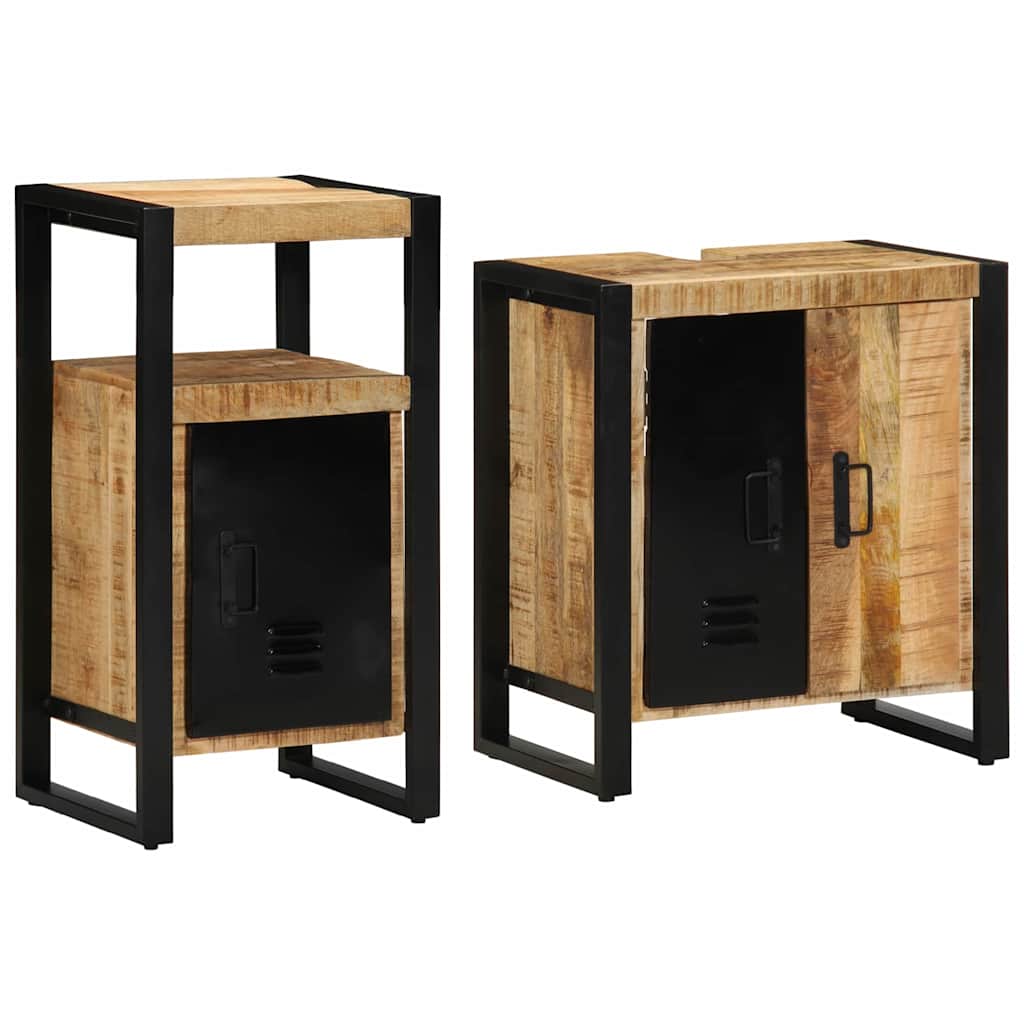 Bathroom Furniture Set 2 Pieces Brown Soild rough mango wood