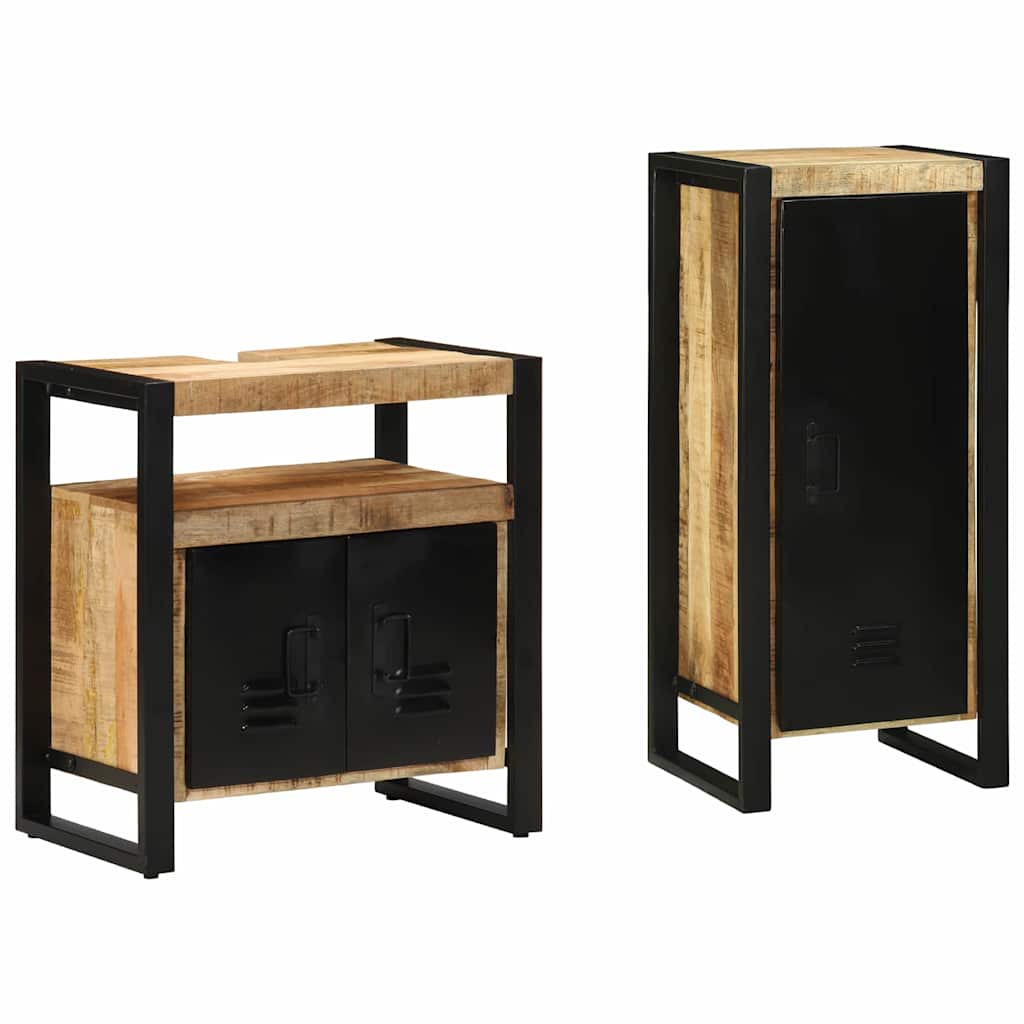 Bathroom Furniture Set with Shelf 2 Pieces Brown Solid Mango Wood