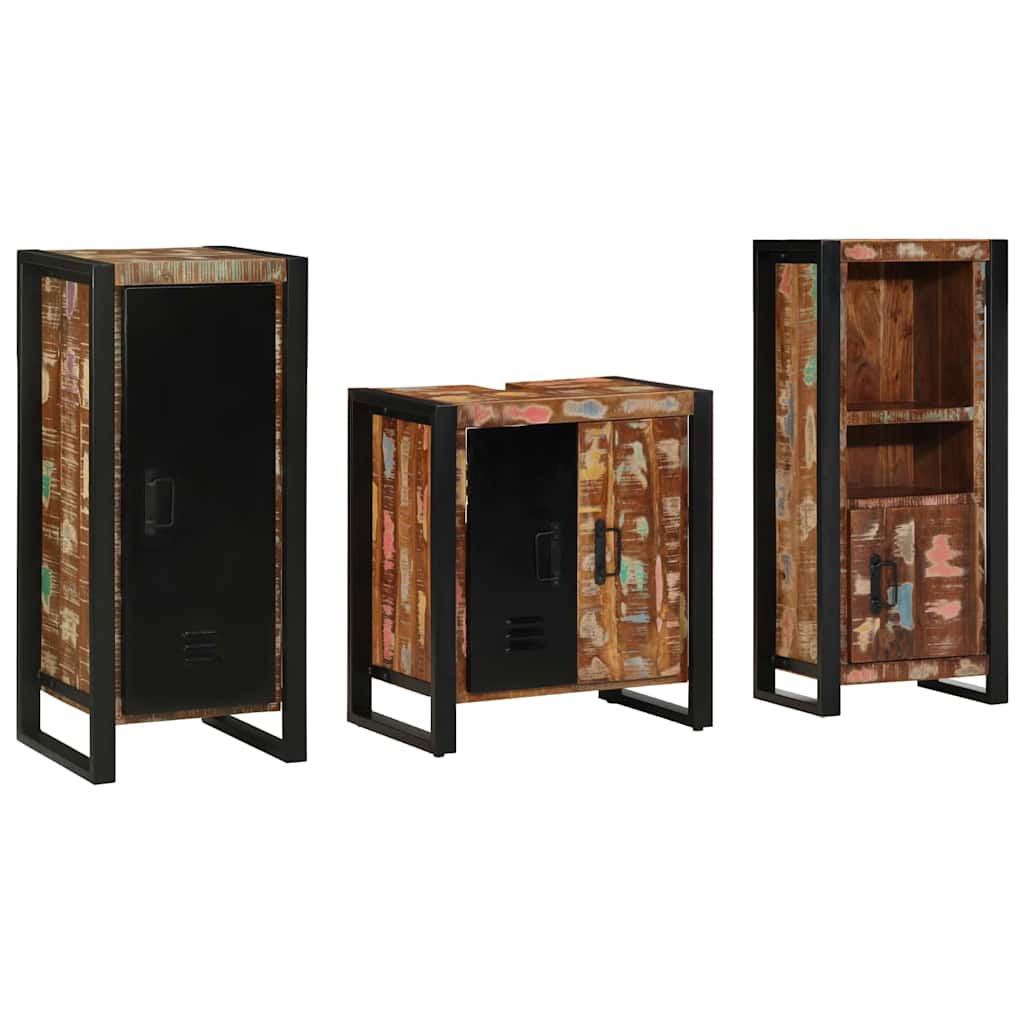 Bathroom Furniture Set 3 Pieces Multicolour Solid Reclaimed Wood