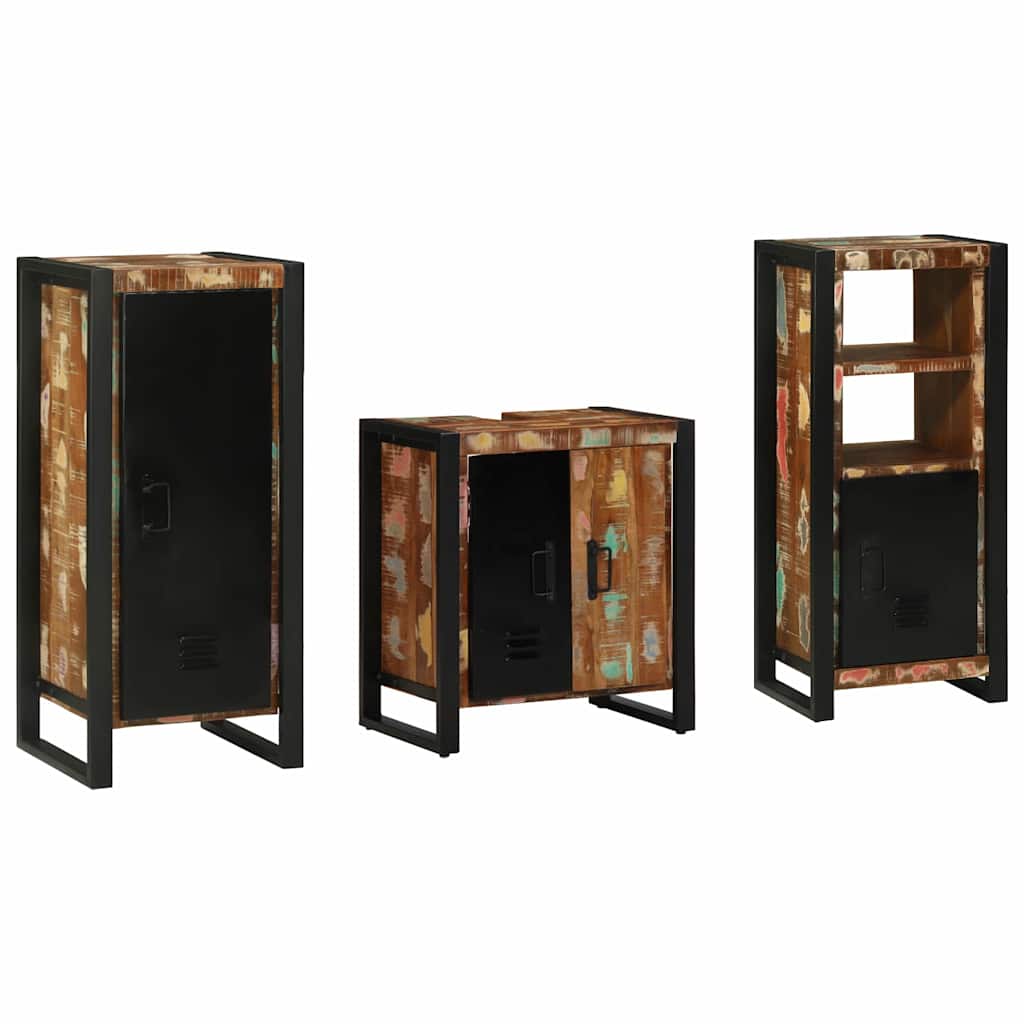 Bathroom Furniture Set 3 Pieces Multicolour Solid Reclaimed Wood