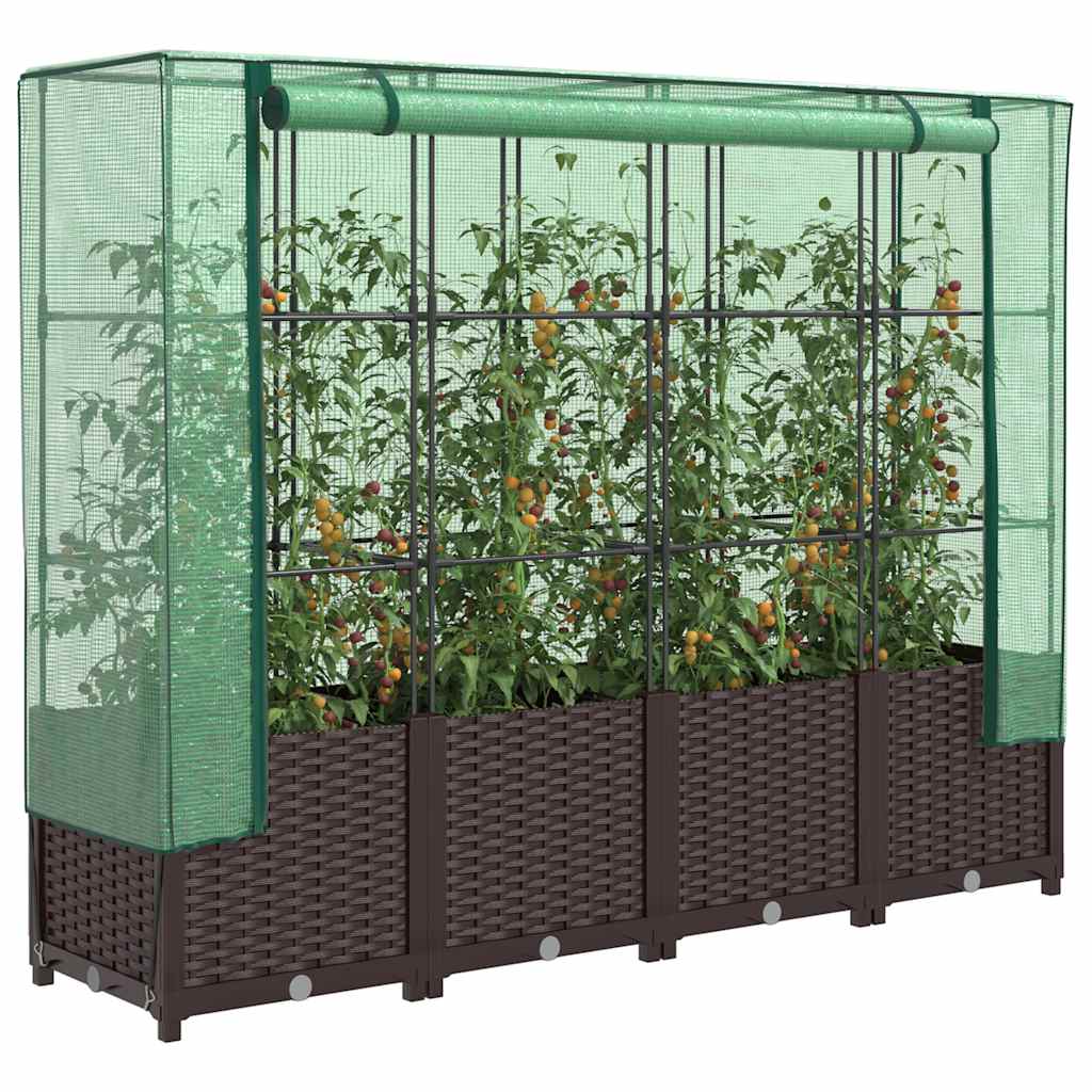 LIPARK Raised Bed with Greenhouse Cover Look 160x40x138 cm Rattan