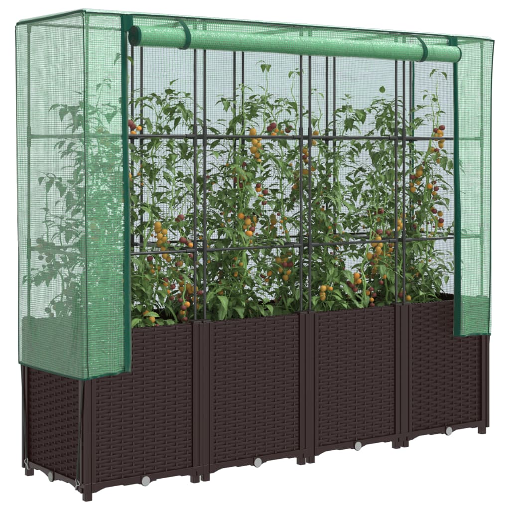 LIPARK Raised Bed with Greenhouse Cover Look 160x40x153 cm Rattan