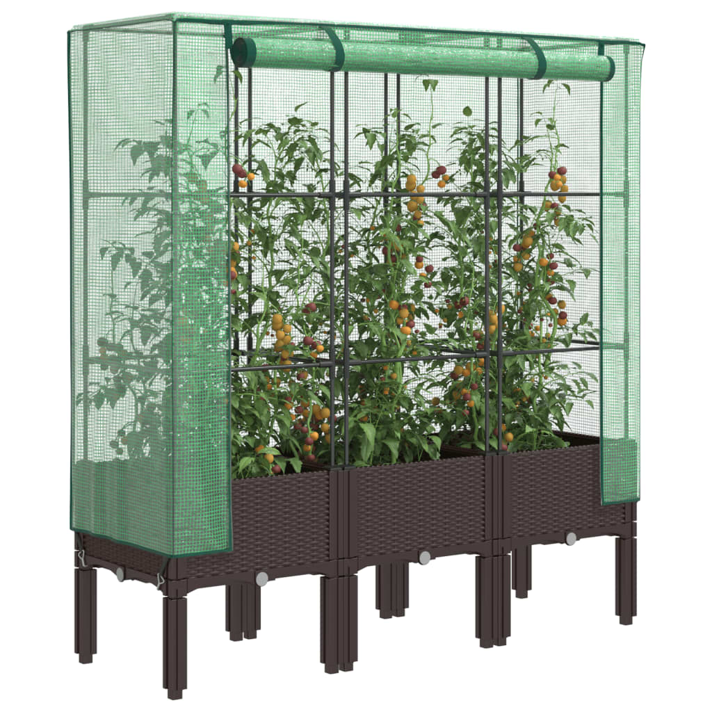 LIPARK Raised Bed with Greenhouse Cover Look 120x40x140 cm Rattan