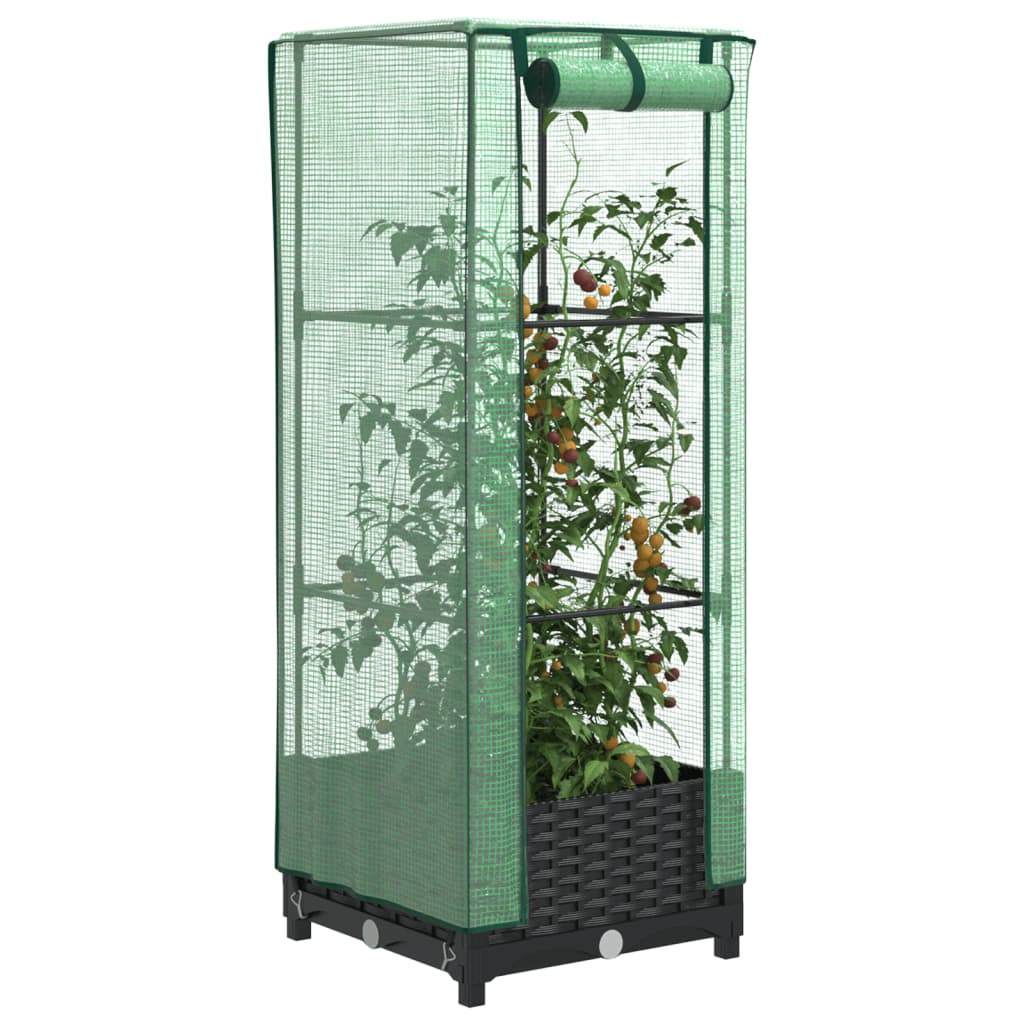 Raised Bed with Greenhouse Cover Rattan Look 40x40x123 cm