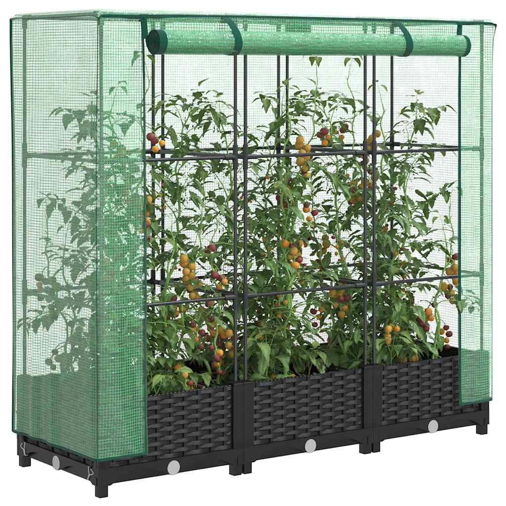 LIPARK Raised Bed with Greenhouse Cover Look 120x40x123 cm Rattan