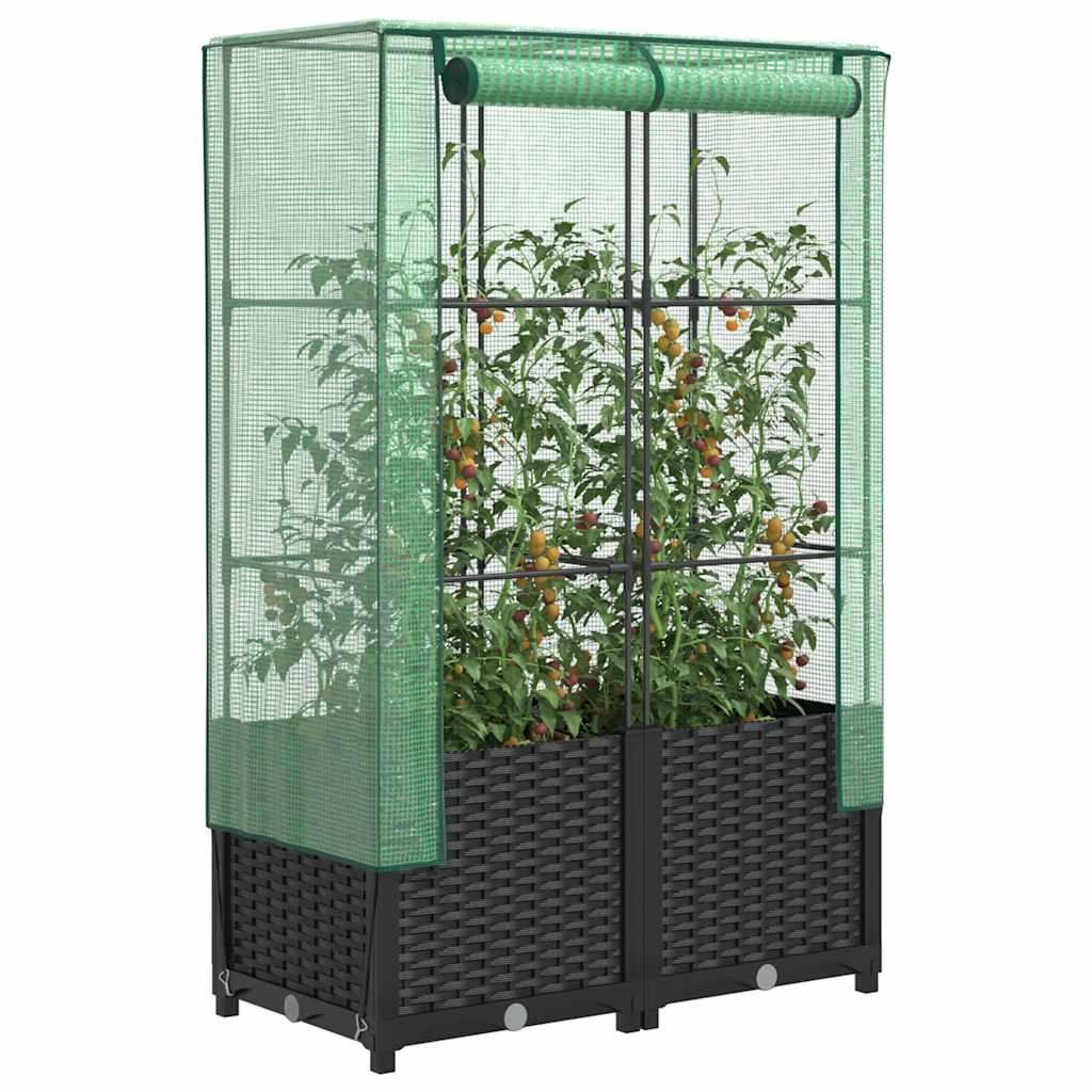 LIPARK Raised Bed with Greenhouse Cover Look 80x40x138 cm Rattan