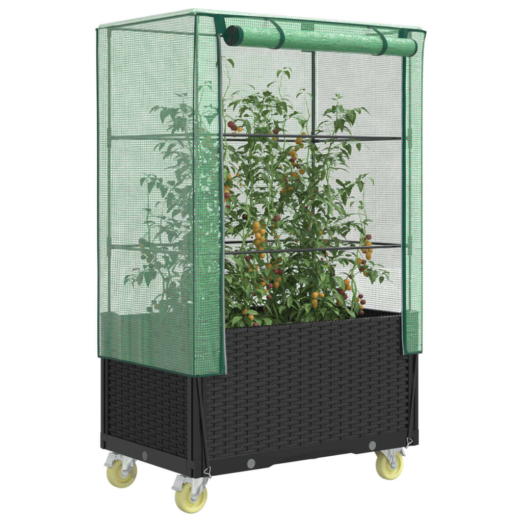 Raised Bed with Cover and WheelsÂ Rattan LookÂ 80x50x182 cm