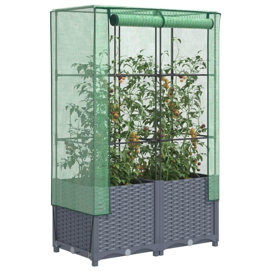 Raised Bed with Greenhouse Cover Rattan Look 80x40x138 cm