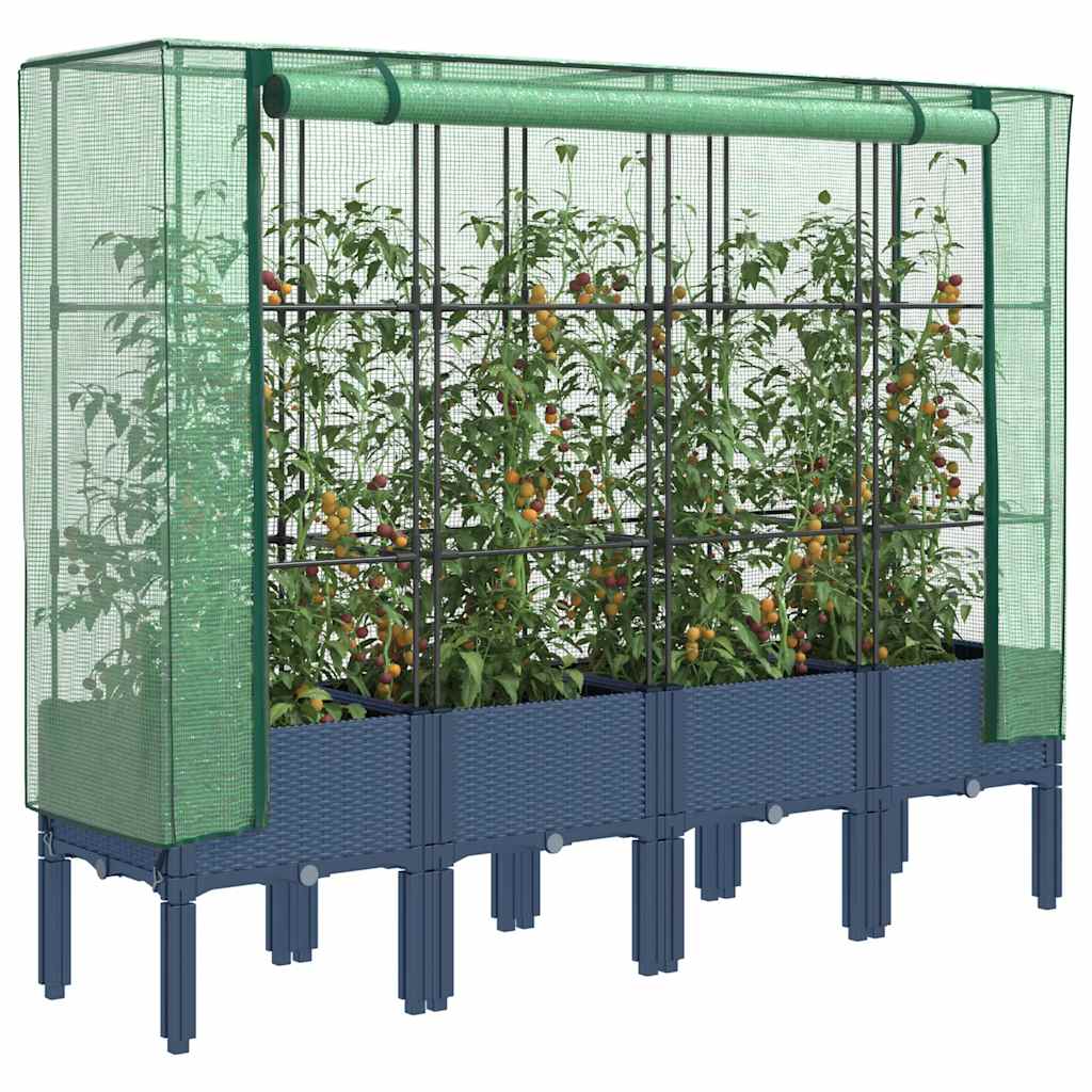 LIPARK Raised Bed with Greenhouse Cover Look 160x40x140 cm Rattan