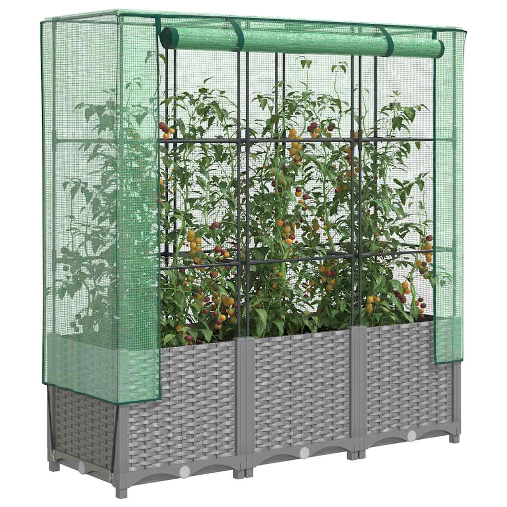 LIPARK Raised Bed with Greenhouse Cover Look 120x40x138 cm Rattan