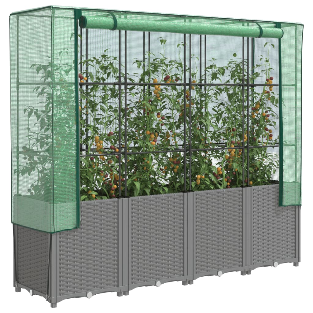 LIPARK Raised Bed with Greenhouse Cover Look 160x40x153 cm Rattan