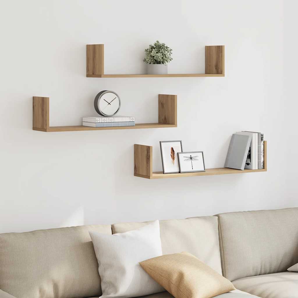 Wall Shelves 3 Pieces Artisian Oak 80x18x18 cm Engineered Wood