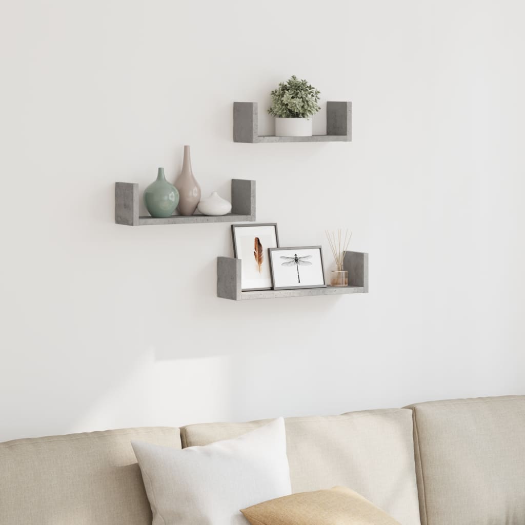 Wall Shelf 3 pcs Concrete Grey Engineered Wood