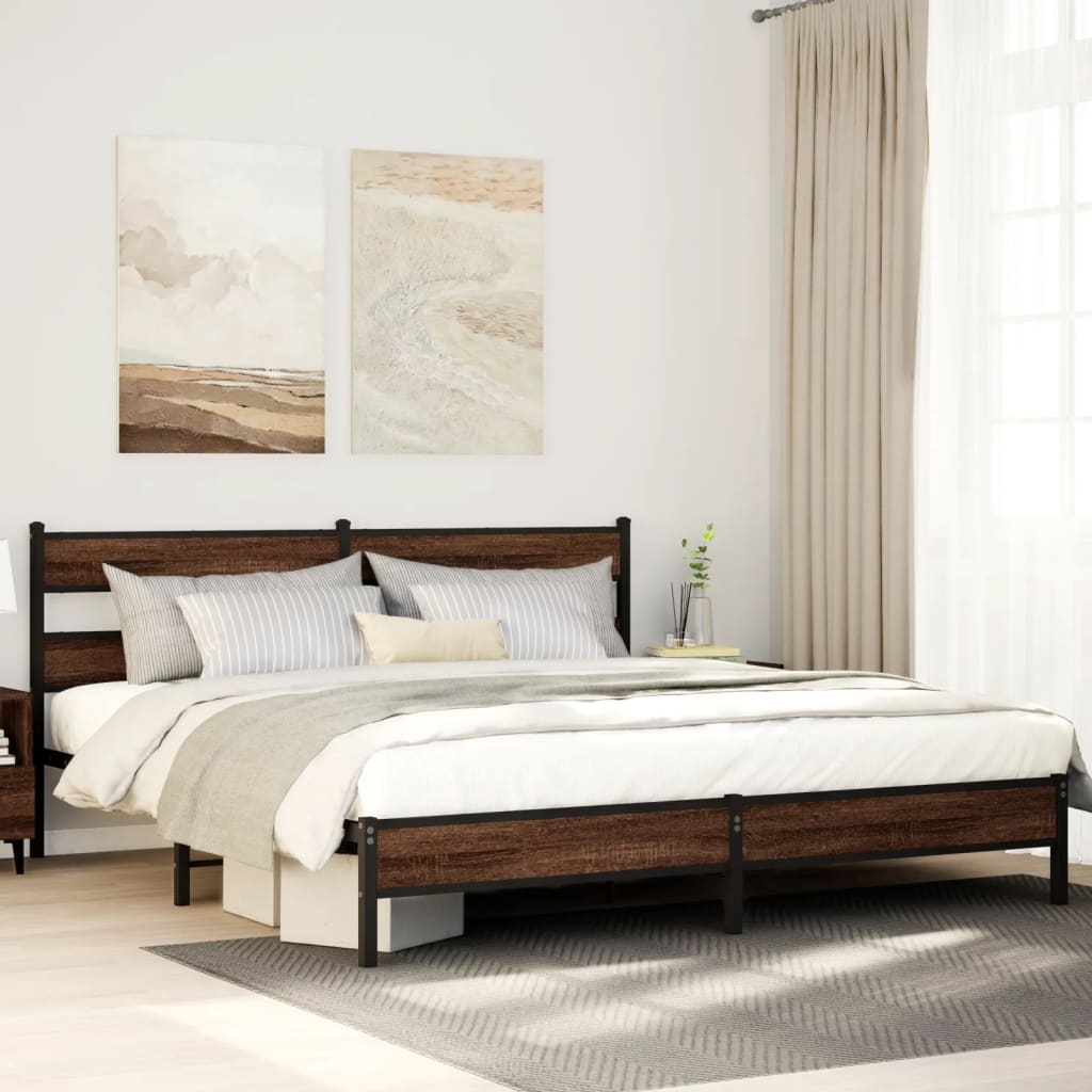 Metal Bedframe Brown Oak 180x200cm Super King