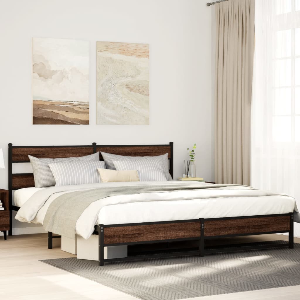 Metal Bedframe Brown Oak 180x200cm Super King