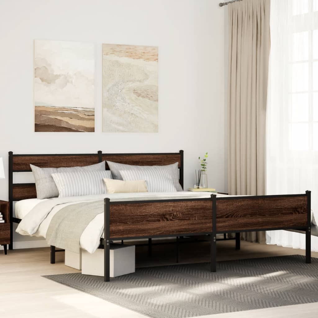 Metal Bedframe Brown Oak 180x200cm Super King