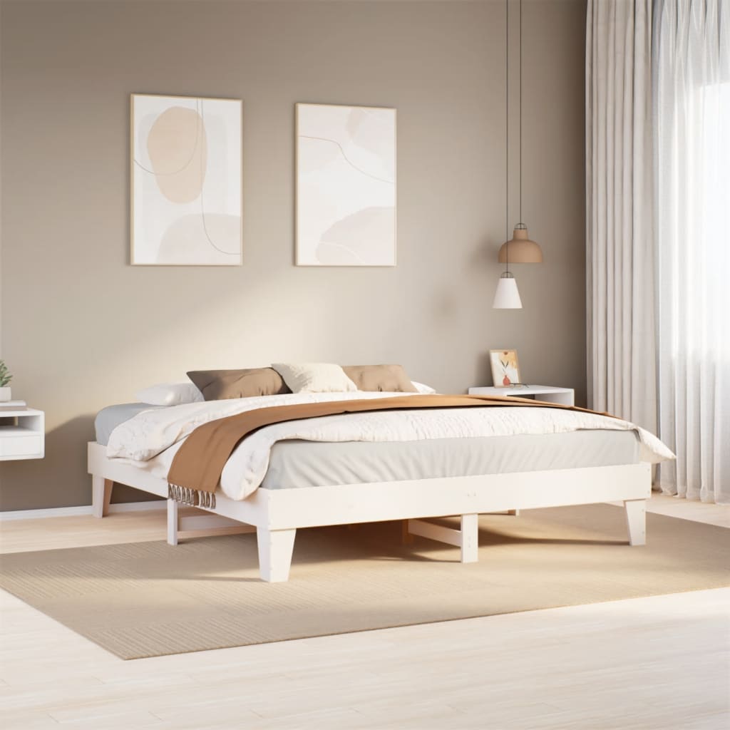 Bedframe White 200x200cm Solid Wood Pine