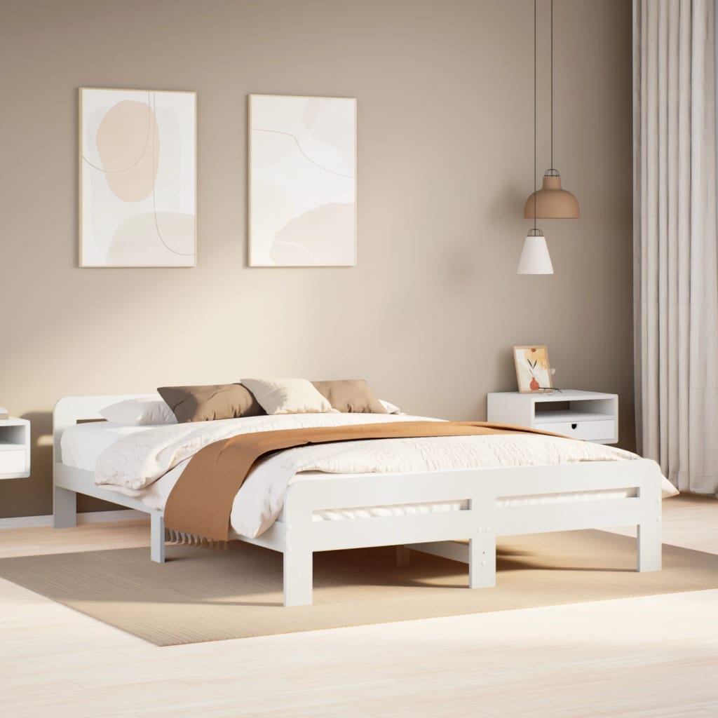 Bedframe White 150x200cm King Size Solid Wood Pine