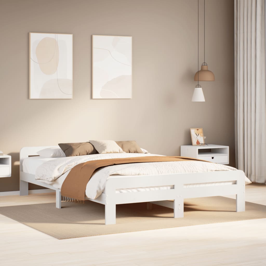 Bedframe White 140x200cm Solid Wood Pine
