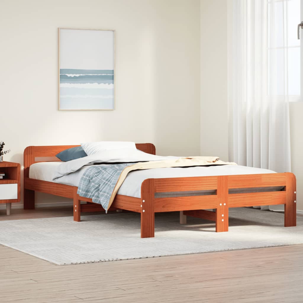 Bedframe Wax Brown 135x190cm Double Solid Wood Pine