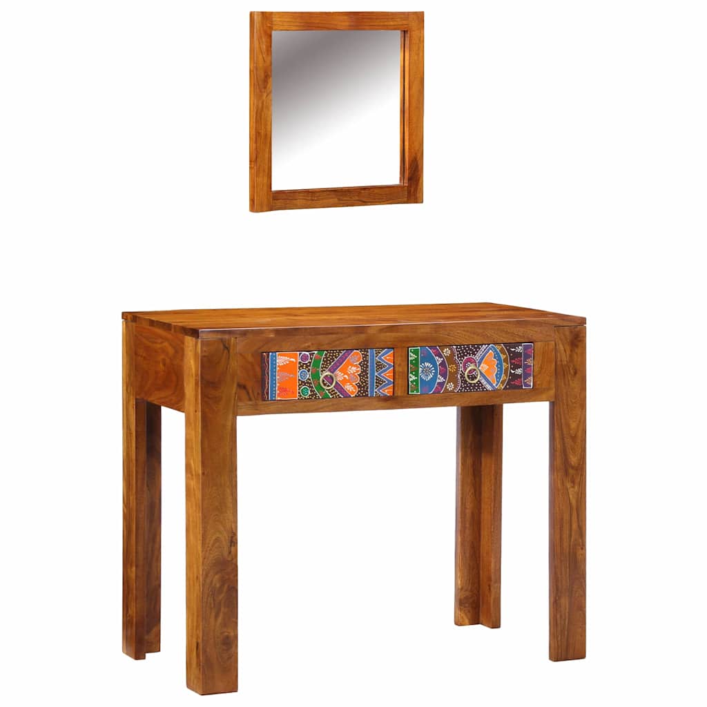 Dressing Table with Mirror Honey Brown Solid Wood Acacia