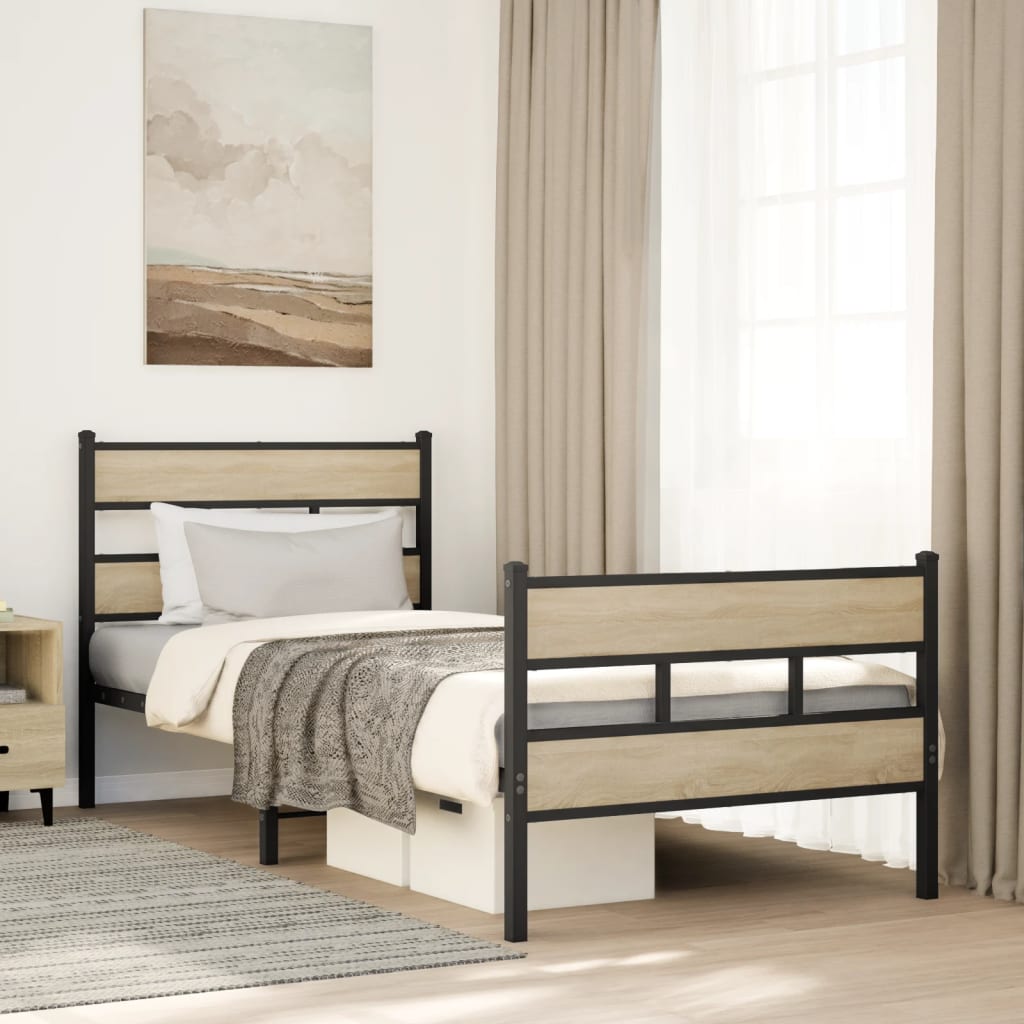 Metal Bedframe Sonoma Oak 75x190cm Small Single