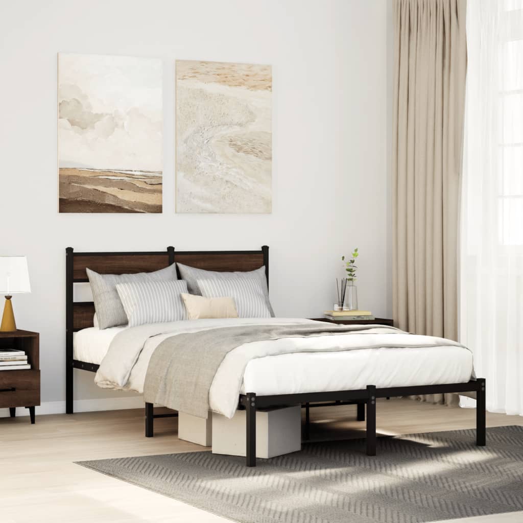Bedframe with Headboard Brown Oak 120x190cm Small Double