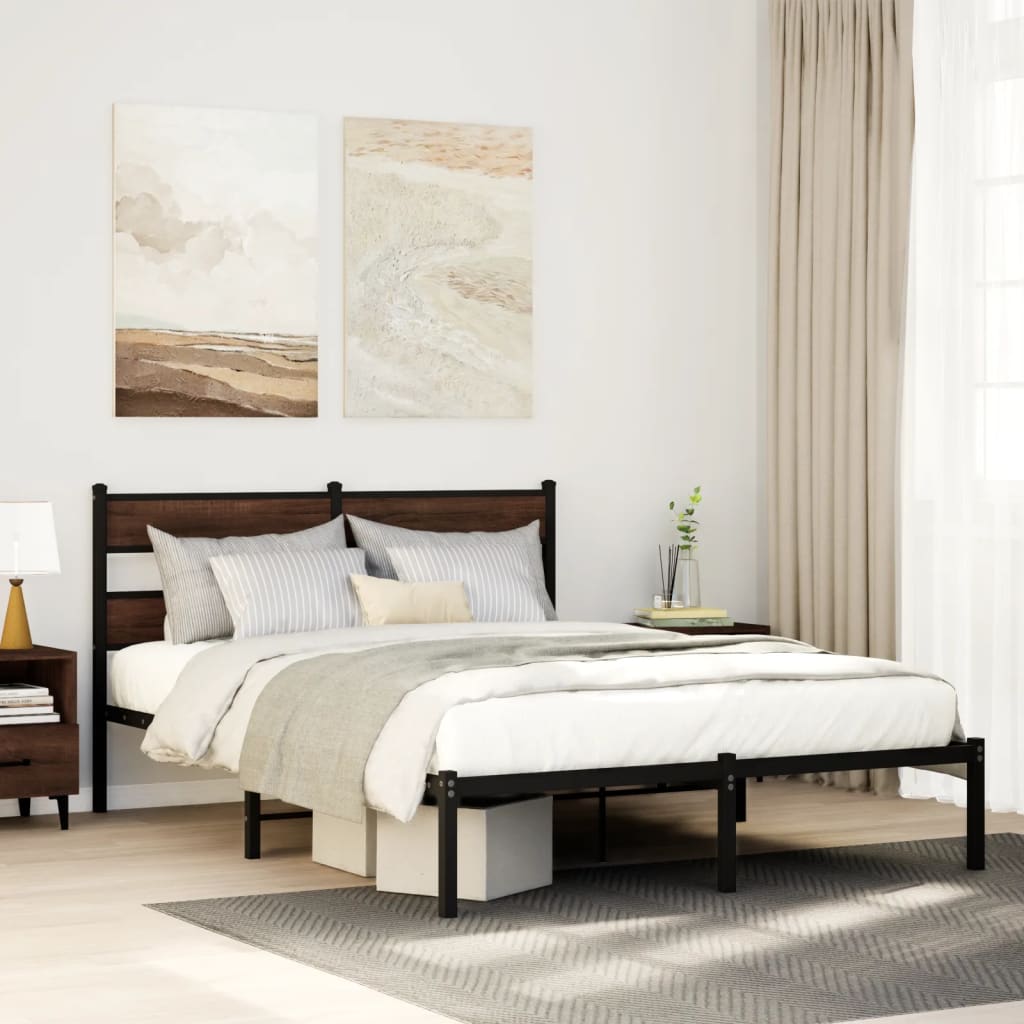 Bedframe with Headboard Brown Oak 150x200cm King Size